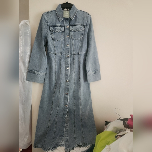 H&M denim maxi dress front buttons denim blue washed sz M BNWT - Picture 5 of 13